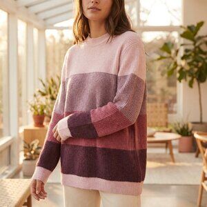 ELLE Women's‎ Stripe Sweater Size XXL Pink Purple Burgundy Sparkle